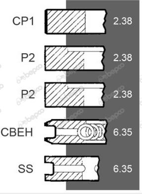 Segmenti Piston 98.48 - 2.38x2.38x2.38x6.35x6,35  41158025, 41158041, 81583, 81890, 83388, 86785, 92463